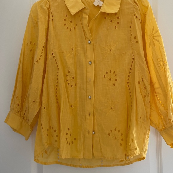 Anthropologie For Ever that Girl yellow embroidered button down shirt - Picture 2 of 2